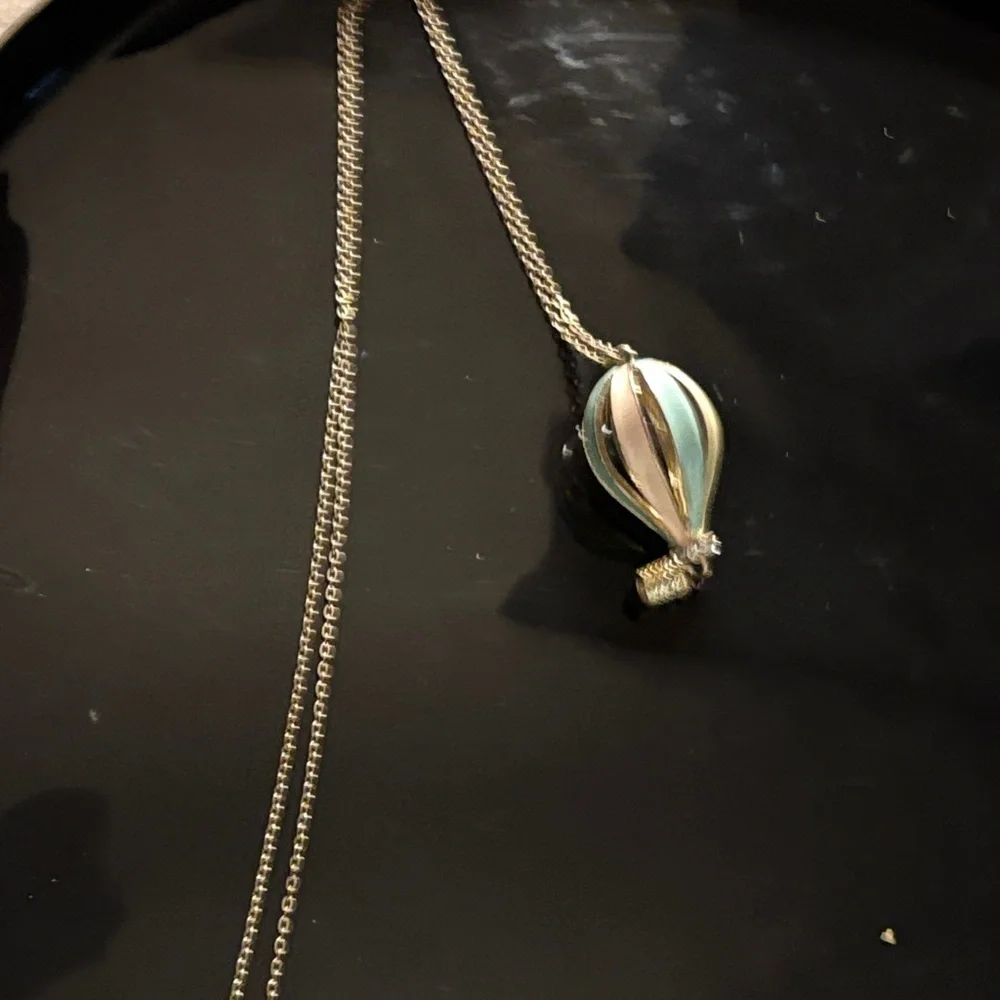 Vintage Gold and light green light pink Hot Air Balloon Necklace - Picture 4 of 7